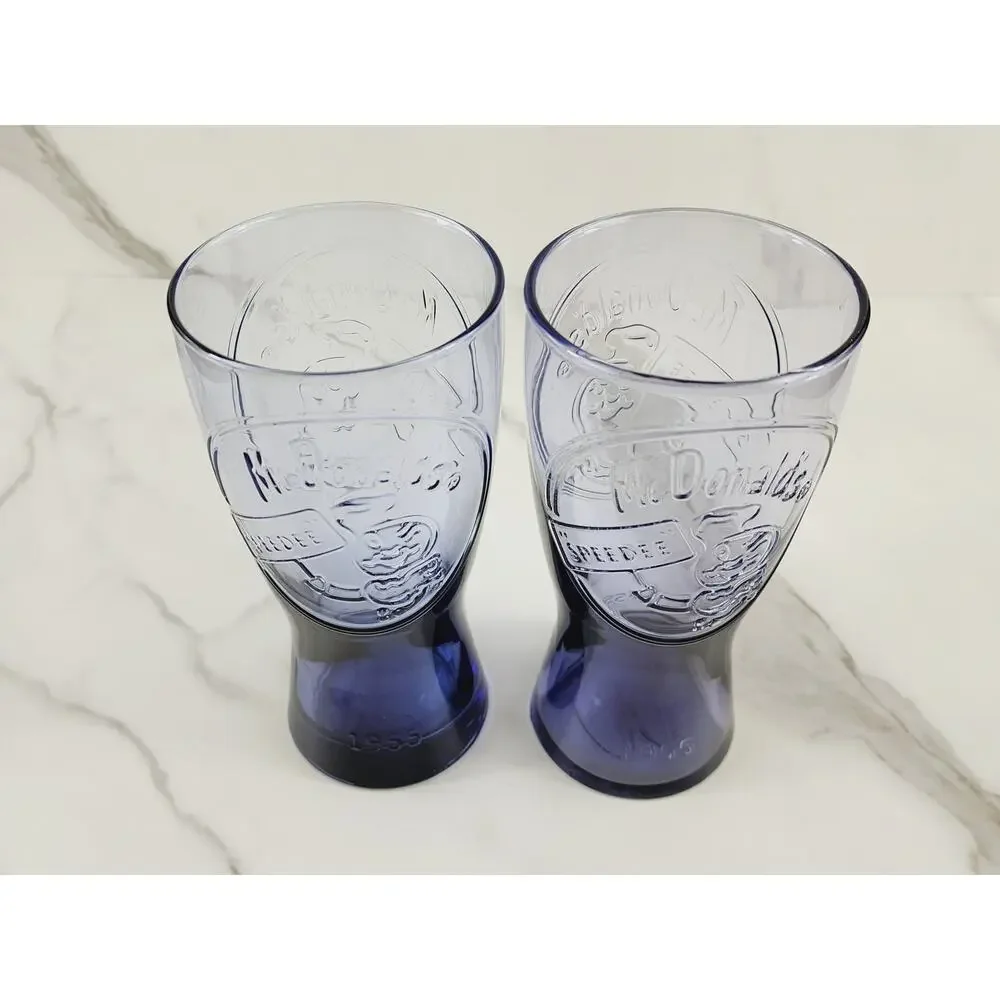 McDonald's Blue Purple Tall Glass 1955 Drinking Glasses 6 1/2